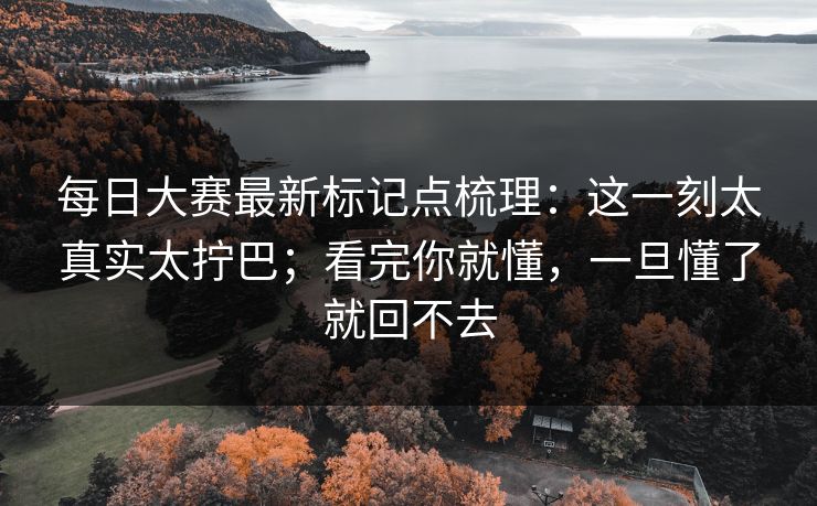 每日大赛最新标记点梳理：这一刻太真实太拧巴；看完你就懂，一旦懂了就回不去